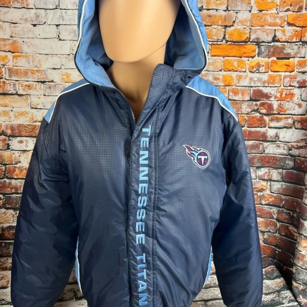 Vtg Tennessee Titans NFL Blue Puffer‎ Jacket W/hood L